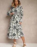 m&d fashion Rochie albastră de viscoză cu imprimeu floral tip cămașă cu curea Zelkiona