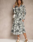 m&d fashion Rochie albastră de viscoză cu imprimeu floral tip cămașă cu curea Zelkiona