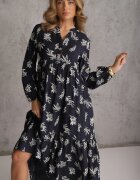 m&d fashion Rochie albastră din viscoză cu croi evazat cu nasturi la decolteu Seave