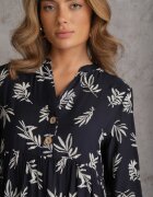 m&d fashion Rochie albastră din viscoză cu croi evazat cu nasturi la decolteu Seave