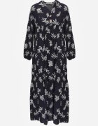 m&d fashion Rochie albastră din viscoză cu croi evazat cu nasturi la decolteu Seave