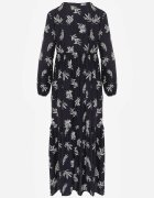 m&d fashion Rochie albastră din viscoză cu croi evazat cu nasturi la decolteu Seave