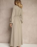 m&d fashion Rochie bej cu in și viscoză cu croială evazată cu nasturi decorativi Maitena