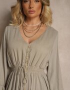 m&d fashion Rochie bej cu in și viscoză cu croială evazată cu nasturi decorativi Maitena