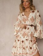 m&d fashion Rochie Bej deschis Cloș din Viscoză cu imprimeu etnic Pasiretia