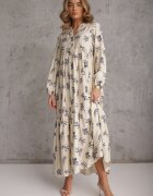 m&d fashion Rochie bej deschis din vâscoză cu croială amplă cu nasturi la decolteu Seave