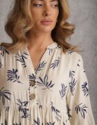 m&d fashion Rochie bej deschis din vâscoză cu croială amplă cu nasturi la decolteu Seave