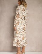 m&d fashion Rochie bej deschis din viscoză cu imprimeu floral stil cămașă cu centură Zelkiona