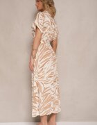 m&d fashion Rochie Bej deschisă de bumbac cu imprimeu zebră cu croială tip cămașă și cordon legat Florloti