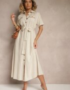 m&d fashion Rochie Bej din In și Viscoză cu croială tip cămașă Weolara
