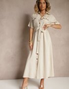 m&d fashion Rochie Bej din In și Viscoză cu croială tip cămașă Weolara