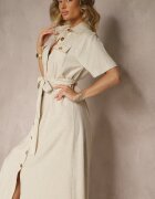 m&d fashion Rochie Bej din In și Viscoză cu croială tip cămașă Weolara