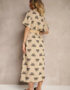 m&d fashion Rochie Bej din Viscoză cu croială tip cămașă cu broderie și curea cu cataramă Lioessa
