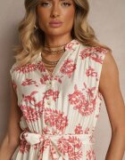 m&d fashion Rochie Bej-Roz din Viscoză cu curea și Model Abstract Rinalora