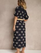 m&d fashion Rochie Bleumarin Din Viscoză Stil Cămașă cu Broderie și Curea cu Cataramă Lioessa