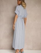 m&d fashion Rochie Cămașă Albastră din Vâscoză și In Decorată cu Curea Lunie