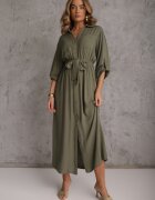 m&d fashion Rochie cămașă Verde Utility din Bumbac cu Centură Legată în Talie Retona