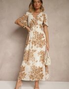 m&d fashion Rochie Cloche Bej deschis cu Cordon cu Model Floral Jeloiti