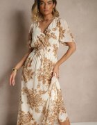 m&d fashion Rochie Cloche Bej deschis cu Cordon cu Model Floral Jeloiti