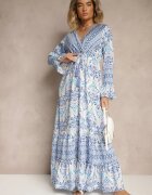 m&d fashion Rochie Cloș Albastră din Bumbac și Viscoză Stil Etnic Sollema