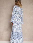 m&d fashion Rochie Cloș Albastră din Bumbac și Viscoză Stil Etnic Sollema