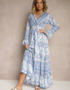 m&d fashion Rochie Cloș Albastră din Bumbac și Viscoză Stil Etnic Sollema
