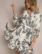 m&d fashion Rochie Cloș Gri închis din Vâscoză cu Volane cu Model Floral Ridivaria
