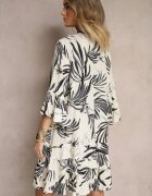 m&d fashion Rochie Cloș Gri închis din Vâscoză cu Volane cu Model Floral Ridivaria