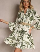 m&d fashion Rochie Cloș Verde din Viscoză cu Volane cu Imprimeu Floral Ridivaria