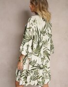 m&d fashion Rochie Cloș Verde din Viscoză cu Volane cu Imprimeu Floral Ridivaria