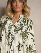 m&d fashion Rochie Cloș Verde din Viscoză cu Volane cu Imprimeu Floral Ridivaria