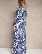 m&d fashion Rochie Clotă Albastră din Viscoză Decorată cu Imprimeu Floral Koriare