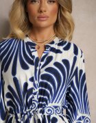 m&d fashion Rochie Clotă Albastră din Viscoză Decorată cu Imprimeu Floral Koriare