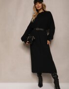 m&d fashion Rochie Dreaptă Neagră din Vâscoză și guler tip maletă Salindra