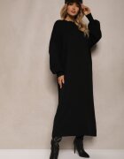 m&d fashion Rochie Dreaptă Neagră din Vâscoză și guler tip maletă Salindra