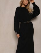 m&d fashion Rochie Dreaptă Neagră din Vâscoză și guler tip maletă Salindra