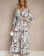 m&d fashion Rochie evazată albastră din viscoză cu imprimeu abstract cu elastic în talie Felpio