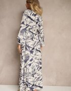 m&d fashion Rochie evazată albastră din viscoză cu imprimeu abstract cu elastic în talie Felpio