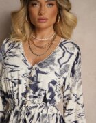 m&d fashion Rochie evazată albastră din viscoză cu imprimeu abstract cu elastic în talie Felpio