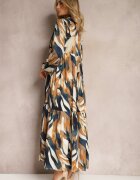 m&d fashion Rochie evazată Bej-Verde cu croială tip cămașă cu imprimeu abstract Asequa