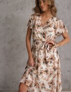 m&d fashion Rochie Încrucișată Portocalie cu cordon legat cu imprimeu floral cu sclipici Runewea