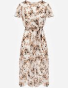 m&d fashion Rochie Încrucișată Portocalie cu cordon legat cu imprimeu floral cu sclipici Runewea