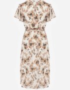 m&d fashion Rochie Încrucișată Portocalie cu cordon legat cu imprimeu floral cu sclipici Runewea