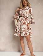 m&d fashion Rochie Maro Evazată din Vâscoză cu Volane cu Motiv Floral Ridivaria