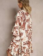 m&d fashion Rochie Maro Evazată din Vâscoză cu Volane cu Motiv Floral Ridivaria