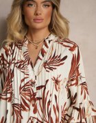 m&d fashion Rochie Maro Evazată din Vâscoză cu Volane cu Motiv Floral Ridivaria