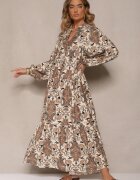 m&d fashion Rochie Maro Evazată din Viscoză cu Decolteu în V Atenavela