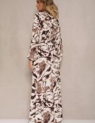 m&d fashion Rochie Maro Evazată din Viscoză cu Model Abstract cu Elastic în Talie Felpio
