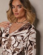 m&d fashion Rochie Maro Evazată din Viscoză cu Model Abstract cu Elastic în Talie Felpio