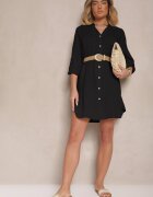 m&d fashion Rochie Neagră Croială Dreaptă din Bumbac Supradimensionată cu Decolteu în V Elavellis